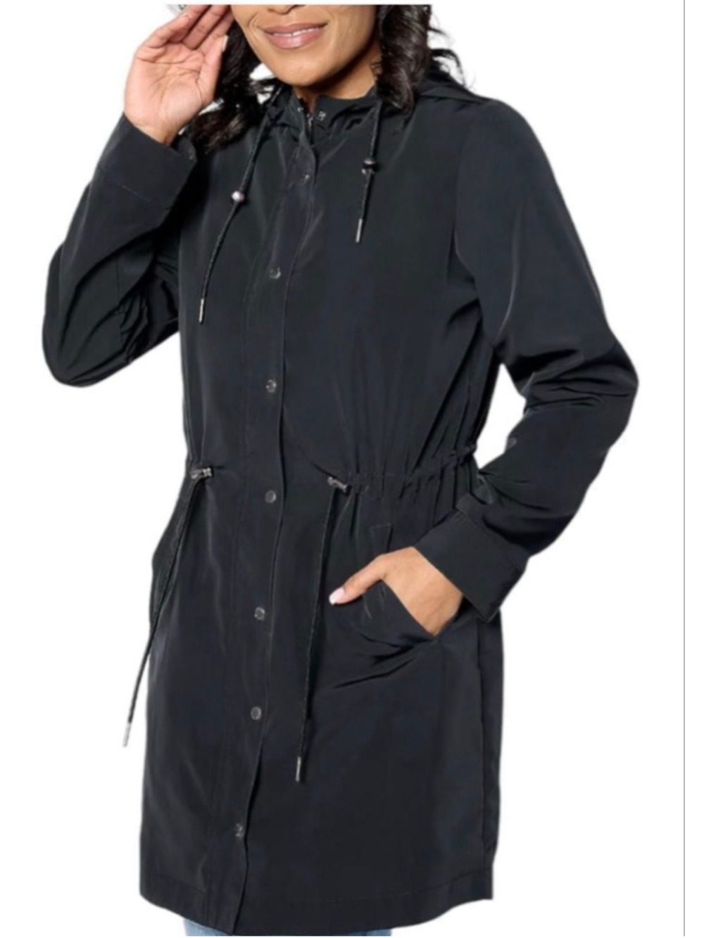 New Susan Graver Black Anorak Water Resistant Hooded Jacket 3X